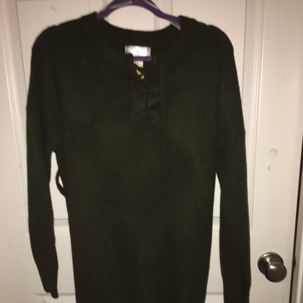 Lace Up Olive Green Sweater Dress